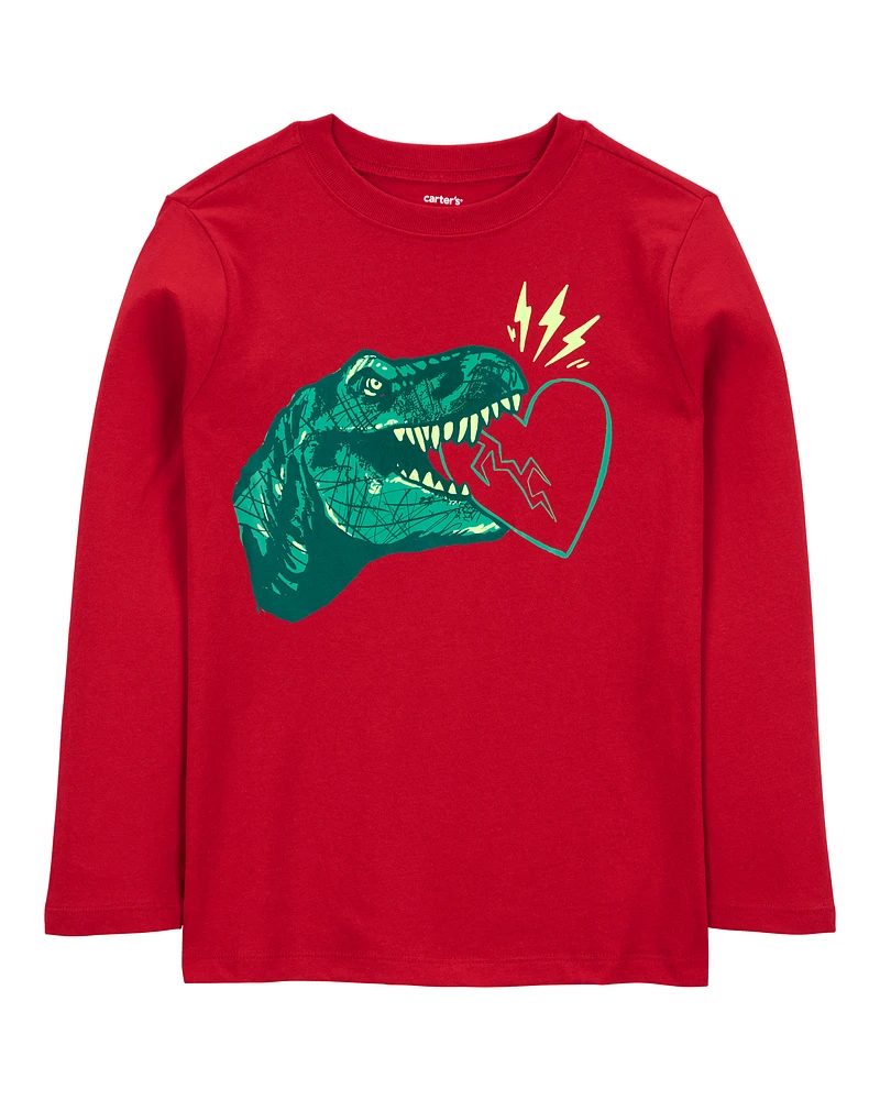 Kid Valentine's Day Dinosaur Long-Sleeve Tee - Red