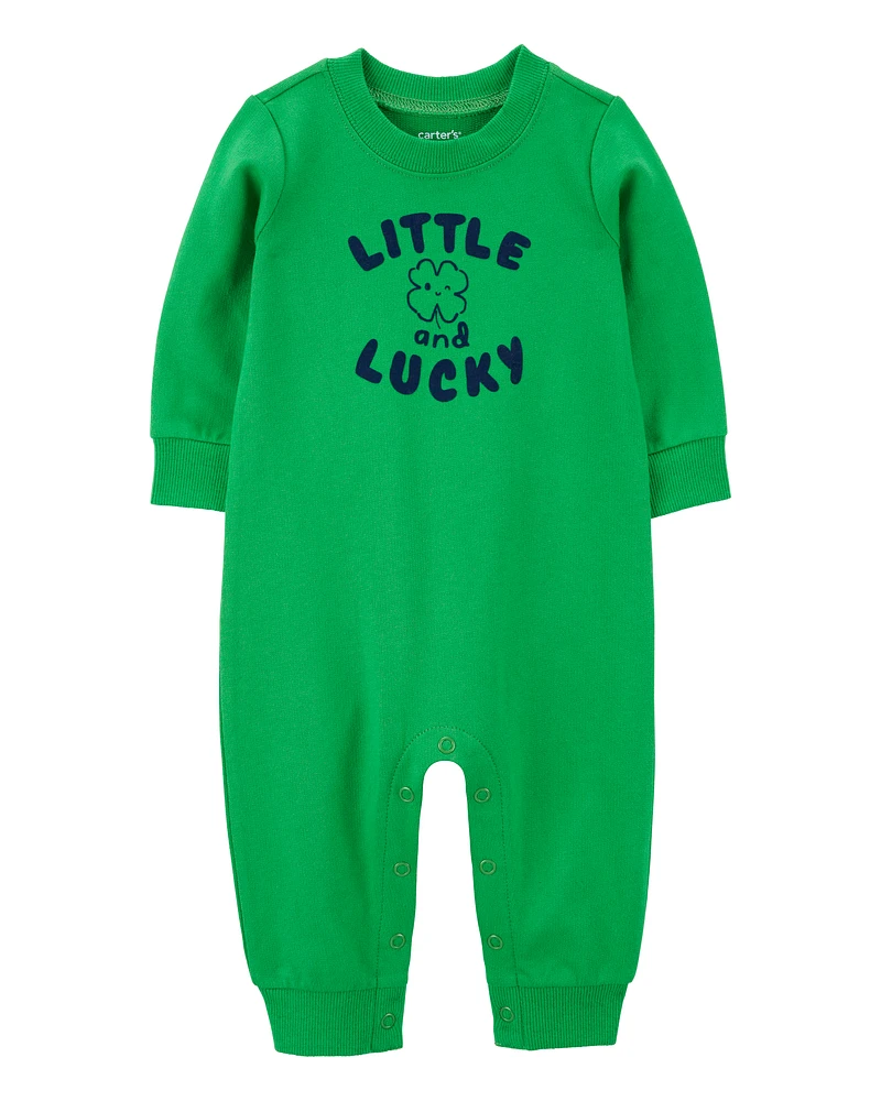 Baby French Terry Long-Sleeve Jumpsuit - Green