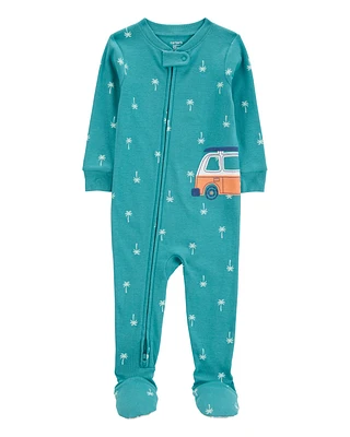 Baby Car Polka Dot Snug Fit Cotton Footie 1-Piece Pyjamas - Turquoise