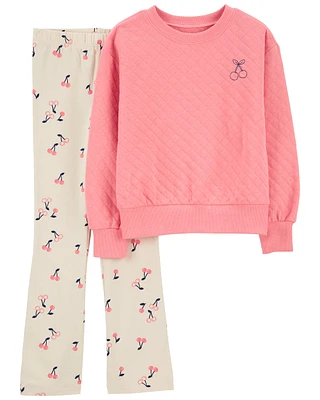 Kid 2-Piece Cherry Doubleknit Pullover & Flare Legging Set