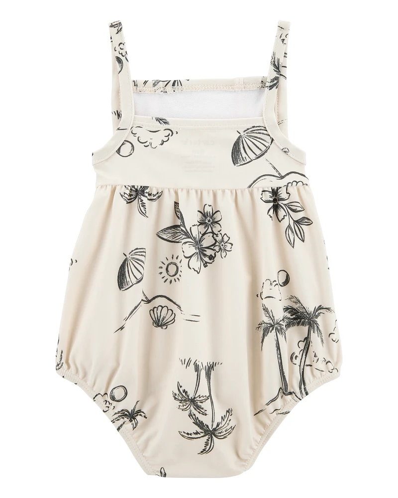 Baby Girl 1-Piece Beach Print Swimsuit