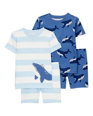 Toddler Whale Striped Snug Fit Cotton 4-Piece Pyjamas