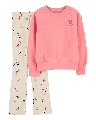 Kid 2-Piece Cherry Doubleknit Pullover & Flare Legging Set