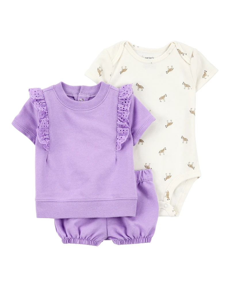 Baby 3-Piece Flutter Outfit Set - Purple