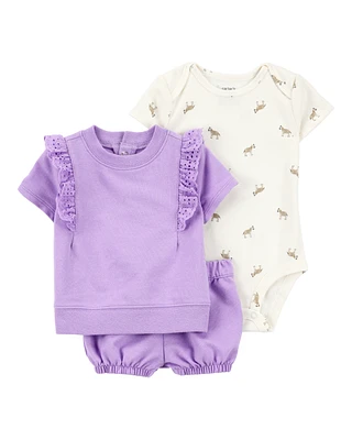 Baby 3-Piece Flutter Outfit Set - Purple