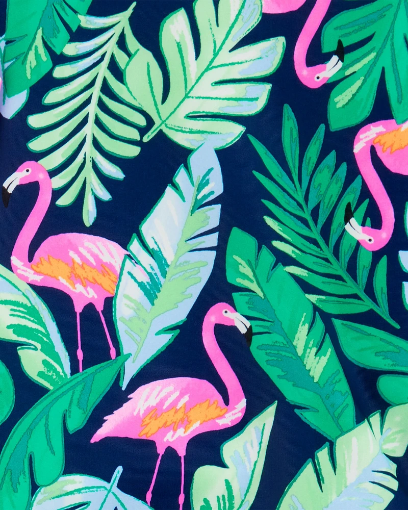 Kid 3-Piece Tropical Flamingo Print Rashguard Swim Set