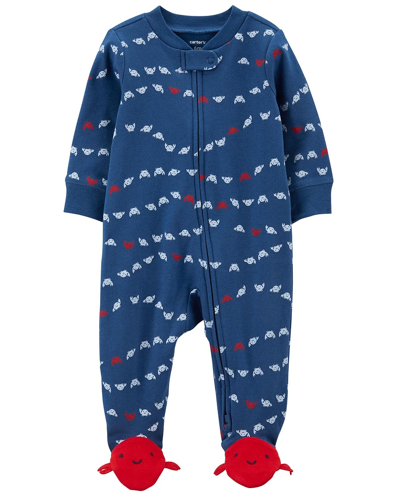 Crab 2-Way Zip Cotton Sleeper Pyjamas