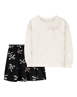 Kid 2-Piece Bow Print Sweatshirt & Skirt Set