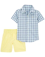 2-Piece Plaid Button-Down & Short Set