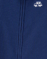 Baby Car Waffle Knit Footie 1-Piece Pyjamas - Navy