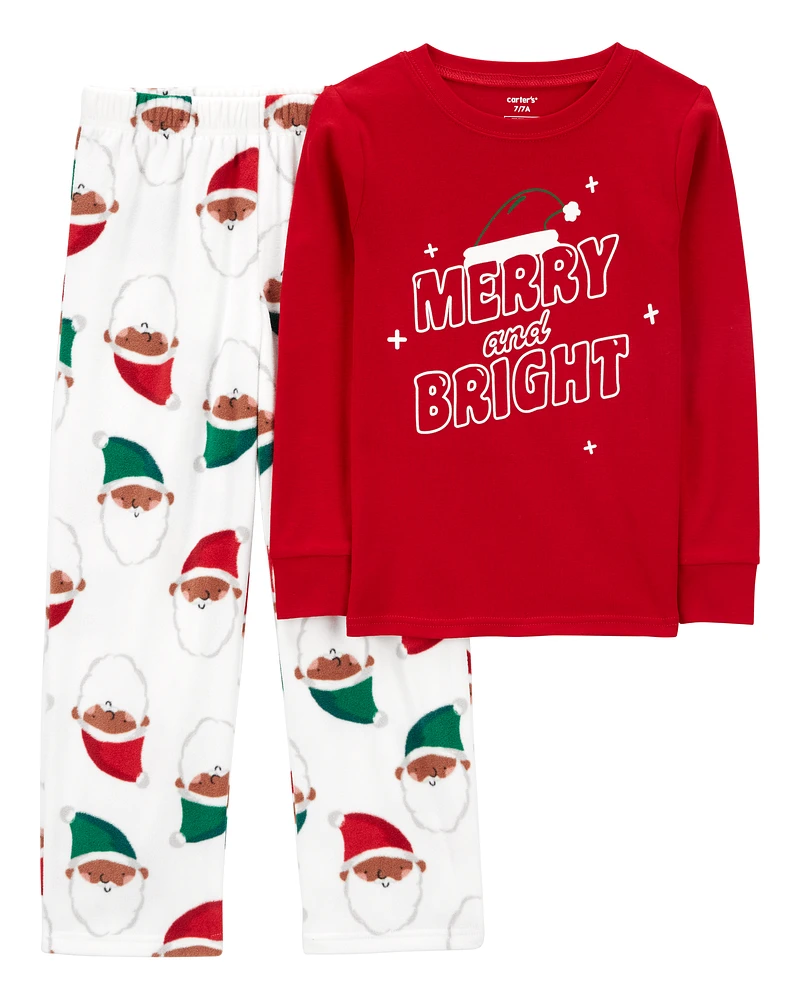 Kid 2-Piece Santa Fleece & Cotton Pyjamas