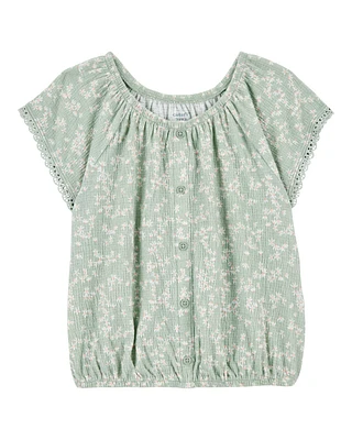 Kid Short-Sleeve Floral Fashion Top - Green