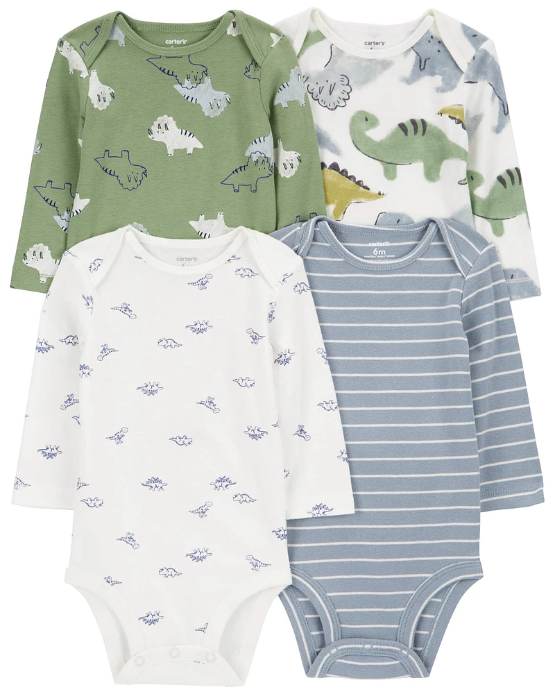 Baby 4-Pack Long-Sleeve Dinosaur Bodysuits