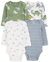 Baby 4-Pack Long-Sleeve Dinosaur Bodysuits