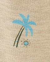 Baby Beach Print Pull-On French Terry Shorts - Khaki