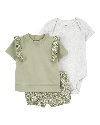 Baby 3-Piece Floral Outfit Set - Green