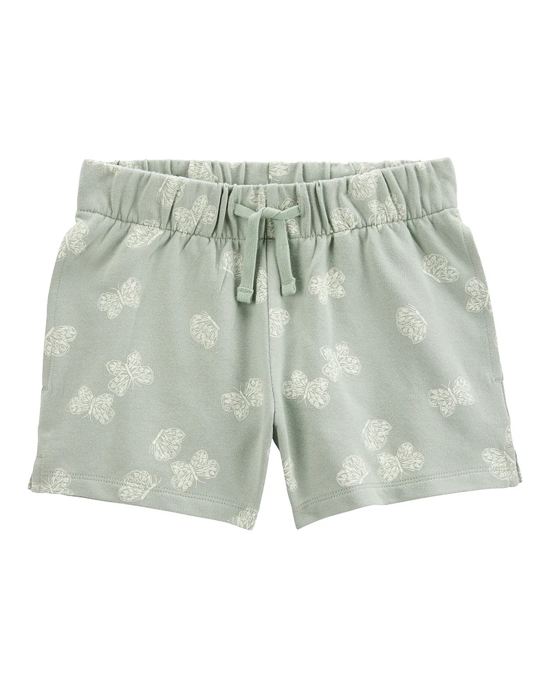 Kid Butterfly Print Pull-On French Terry Shorts - Green