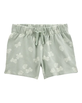 Kid Butterfly Print Pull-On French Terry Shorts - Green