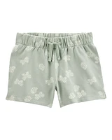 Kid Butterfly Print Pull-On French Terry Shorts - Green