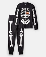 2-Piece Glow Skeleton Halloween 100% Snug Fit Cotton Pyjamas - Black