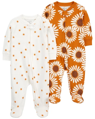 2-Pack Sunflower Zip-Up Cotton Sleeper Pyjamas
