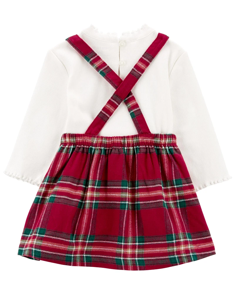 Baby 3-Piece Holiday Bodysuit & Plaid Skirtall Set