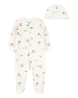 Baby 2-Piece Barn Print 2-Way Zip Sleeper & Headwrap Set