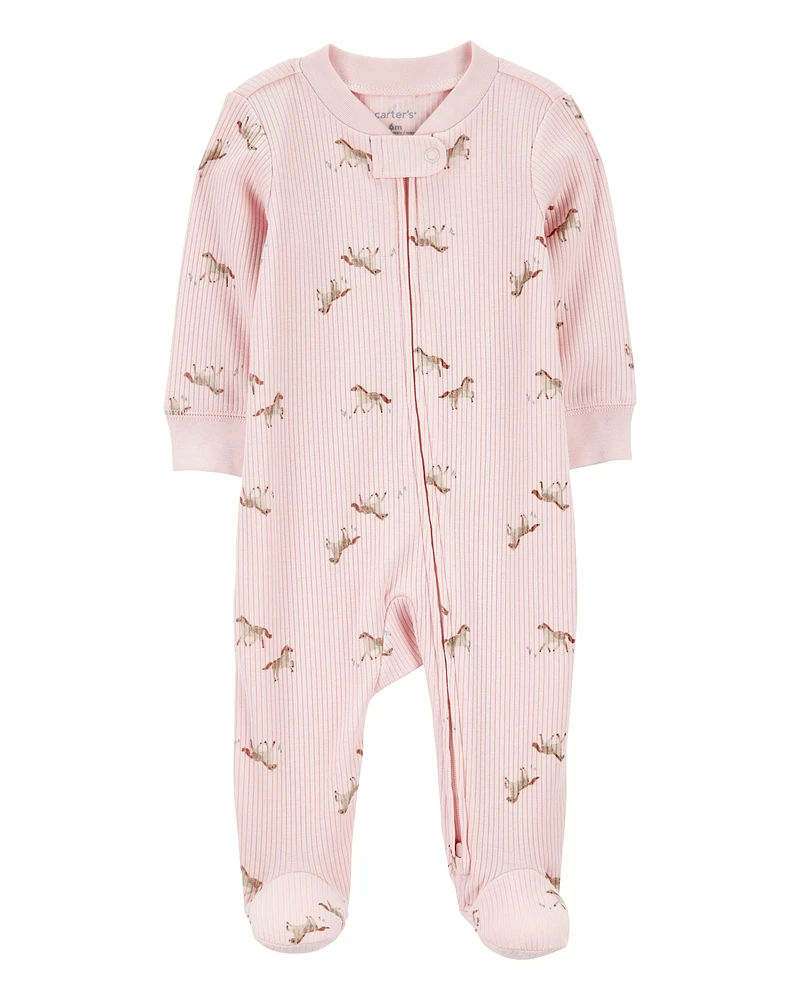 Baby Horse Print 2-Way Zip Ribbed Sleeper pyjamas