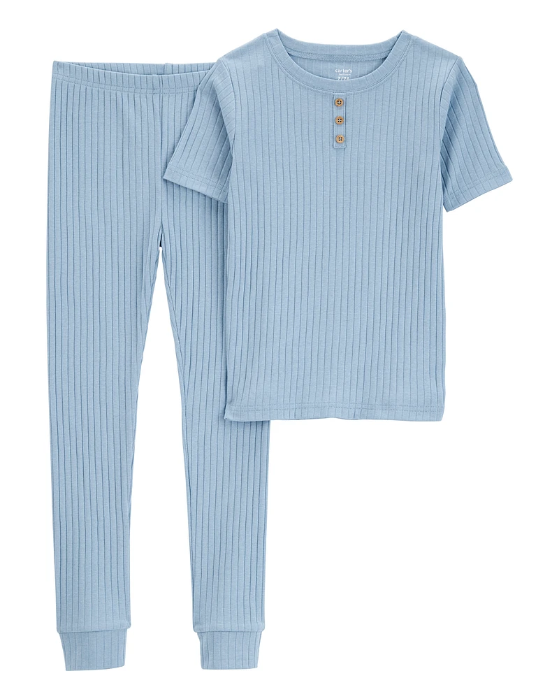 Kid Solid Ribbed Cotton Blend 2-Piece Pyjamas