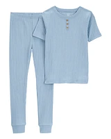 Kid Solid Ribbed Cotton Blend 2-Piece Pyjamas