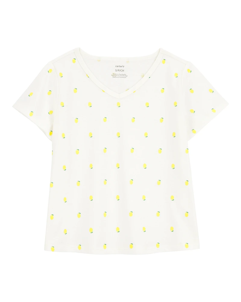 Kid Lemon Print Short-Sleeve Fashion Top - Ivory