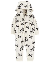 Baby Bows Hooded Zip-Up Fleece Jumpsuit