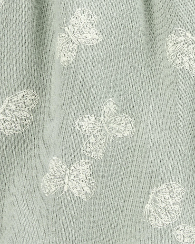 Kid Butterfly Print Pull-On French Terry Shorts - Green