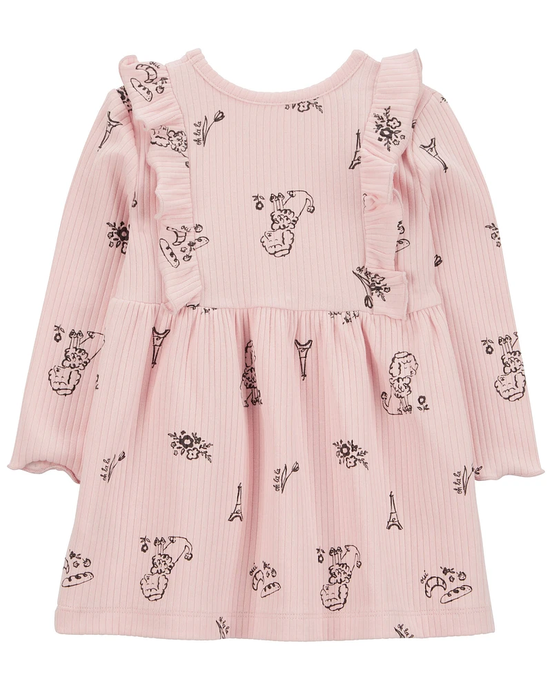 Baby Paris-Print Long-Sleeve Dress - Pink