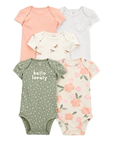 Baby 5-Pack Floral Horses Short-Sleeve Cotton Bodysuits