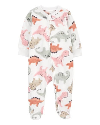 Baby Dinosaur Fleece Zip-Up Footie Sleeper Pyjamas