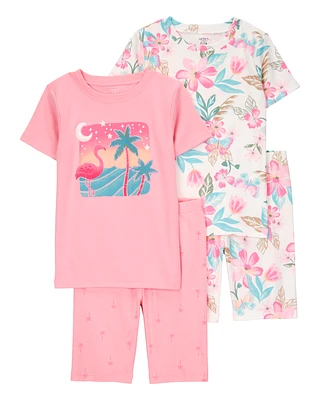 Kid Flamingo Print Snug Fit Cotton 4-Piece Pyjamas