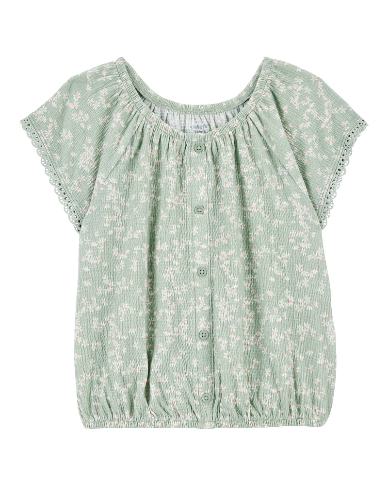 Kid Short-Sleeve Floral Fashion Top - Green