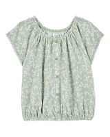 Kid Short-Sleeve Floral Fashion Top - Green
