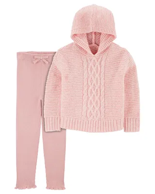 Toddler 2-Piece Cable Knit Hooded Sweater & Ribbed