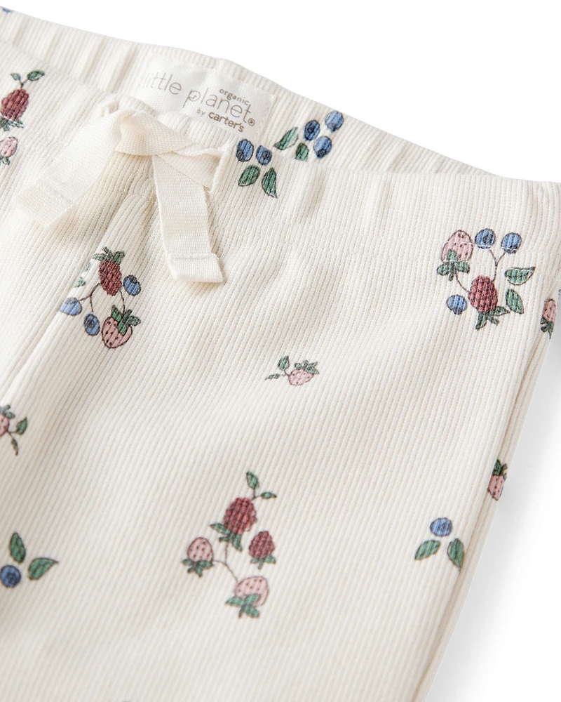 Toddler Organic Cotton Ribbed Knit Pants Berry Blossom Print