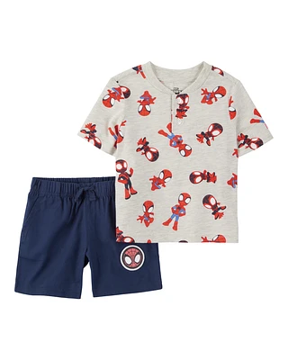 2-Piece Spider-Man Tee & Short Set - Heather/Navy