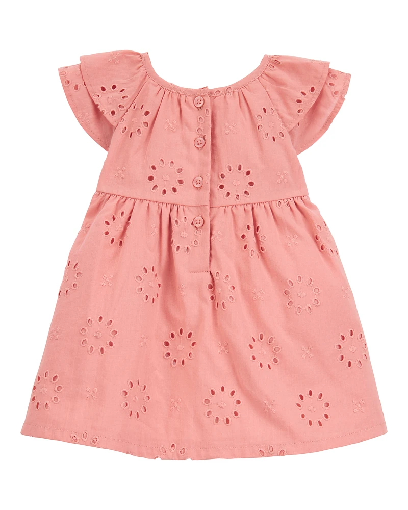 Baby Eyelet Cotton Dress - Pink