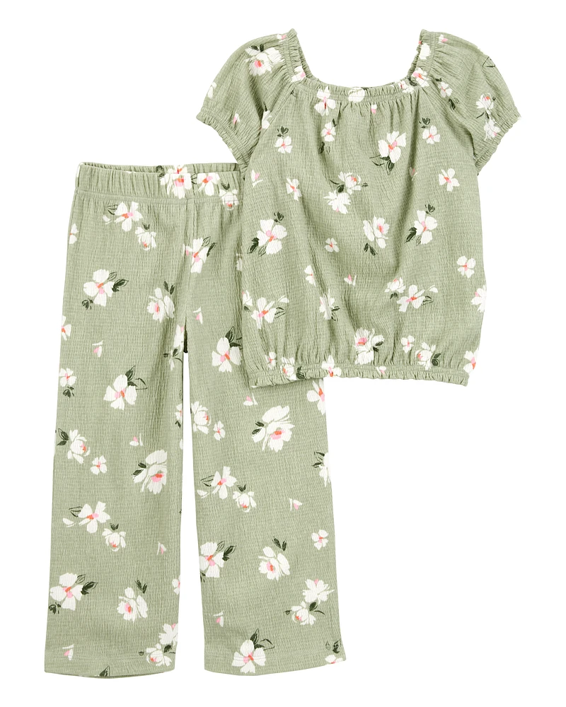 Baby 2-Piece Floral Top & Pull-On Pant Set - Green
