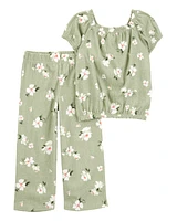 Baby 2-Piece Floral Top & Pull-On Pant Set - Green