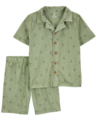 2-Piece Palm Tree Coat-Style Loose Fit Pyjama Set