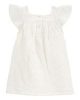 Baby Solid Flutter-Sleeve Dress - White