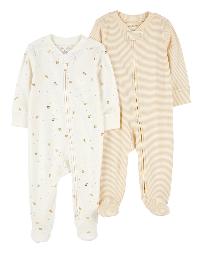 Baby 2-Pack Striped Duck Print 2-Way Zip Cotton Sleeper Pyjamas
