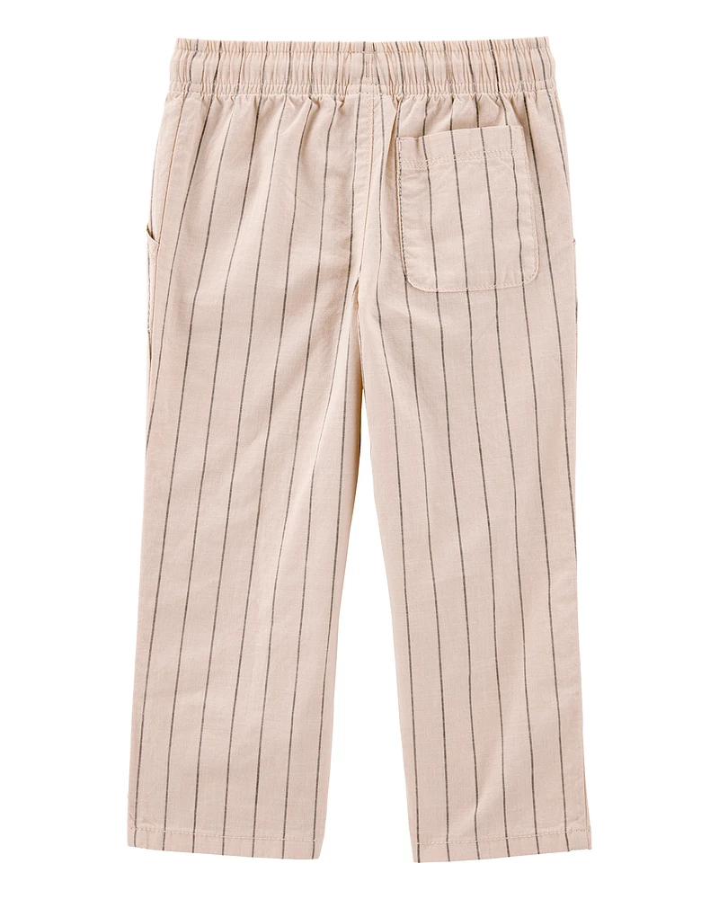 Toddler Striped Pull-On Cotton Pants - Brown