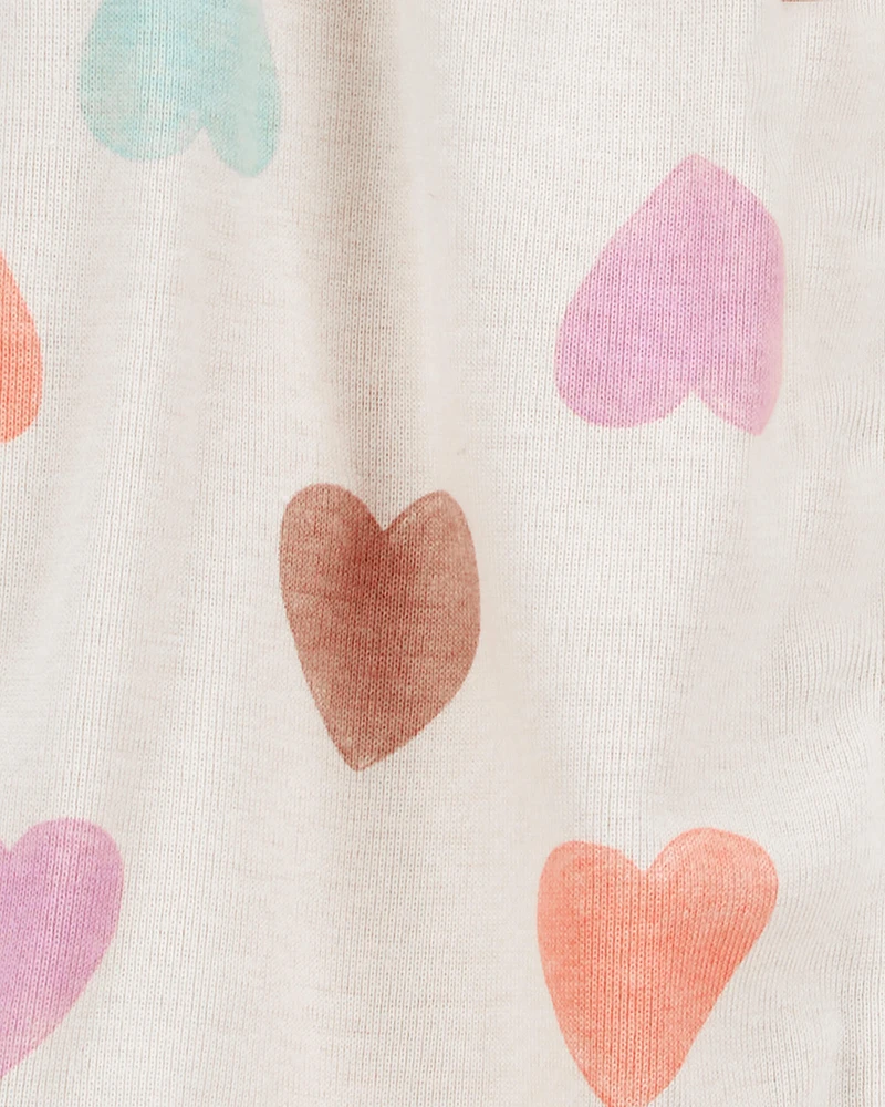 Baby Heart Print Ribbed Short-Sleeve Romper - Tan